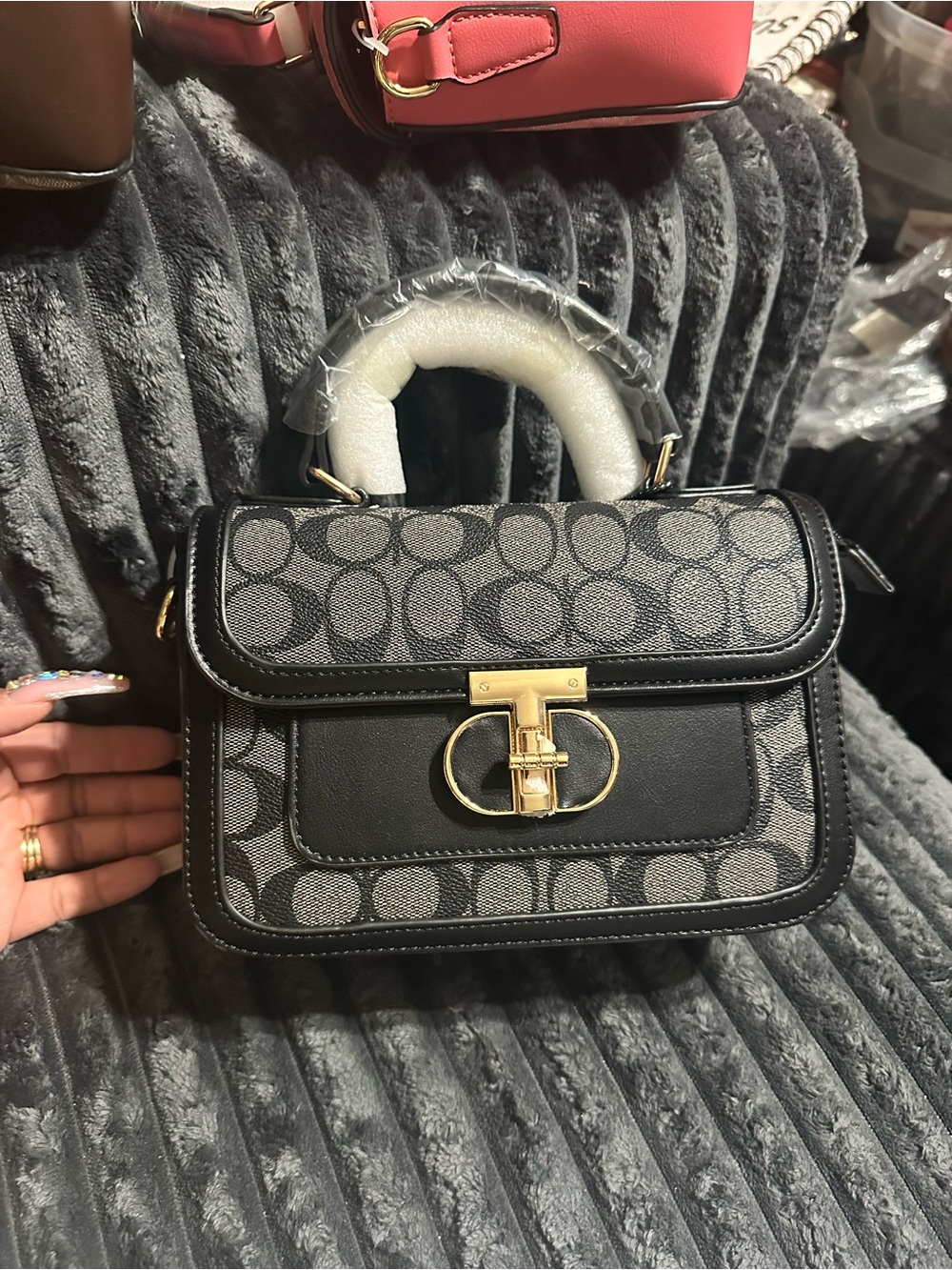 Black Top-Handle Satchel with Gold Hardware & A Matching Wallet
